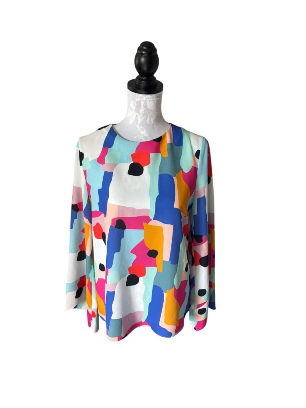 Crosby by Mollie Burch Colorful Long Sleeve Abstract Blouse Shirt Small